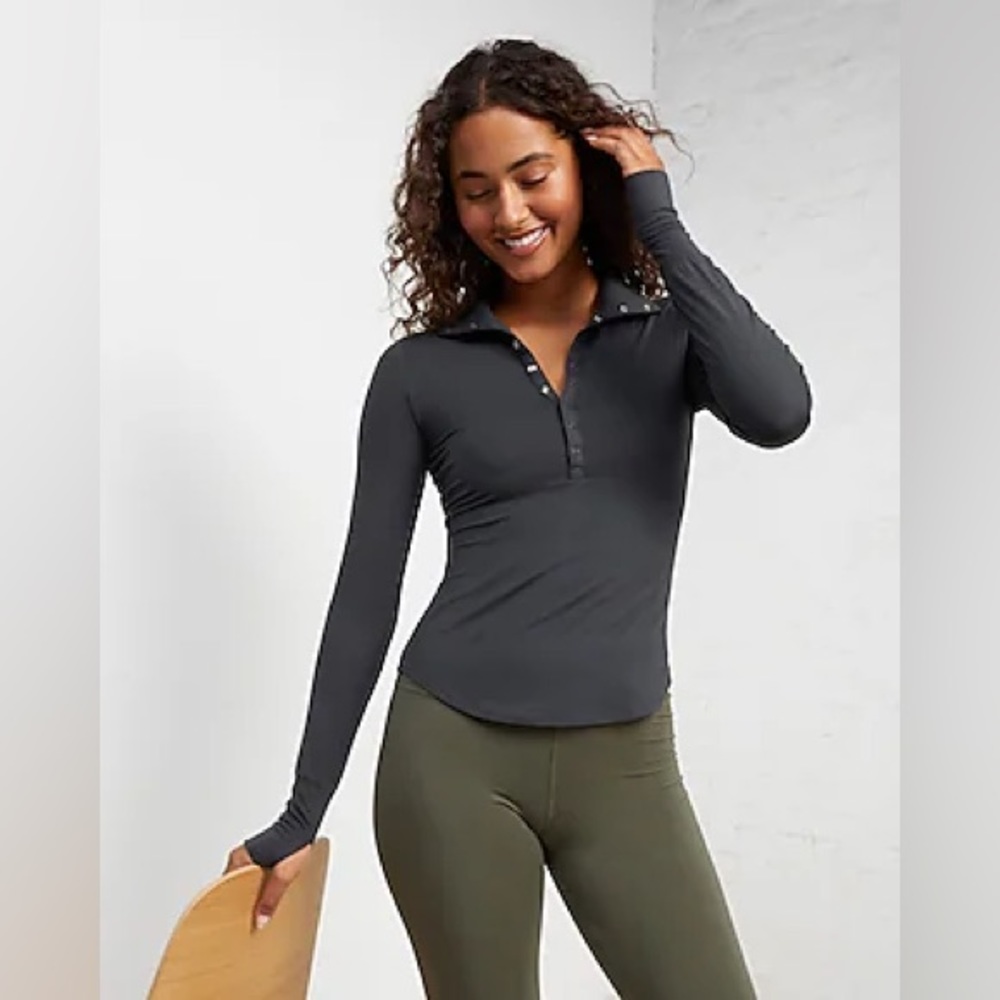 UpWest Charcoal Long-Sleeve Henley Top